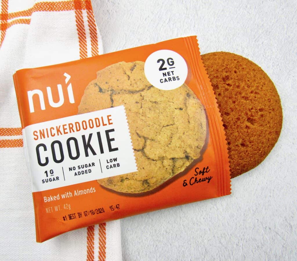 closeup of Nui Snickerdoodle cookies out of package