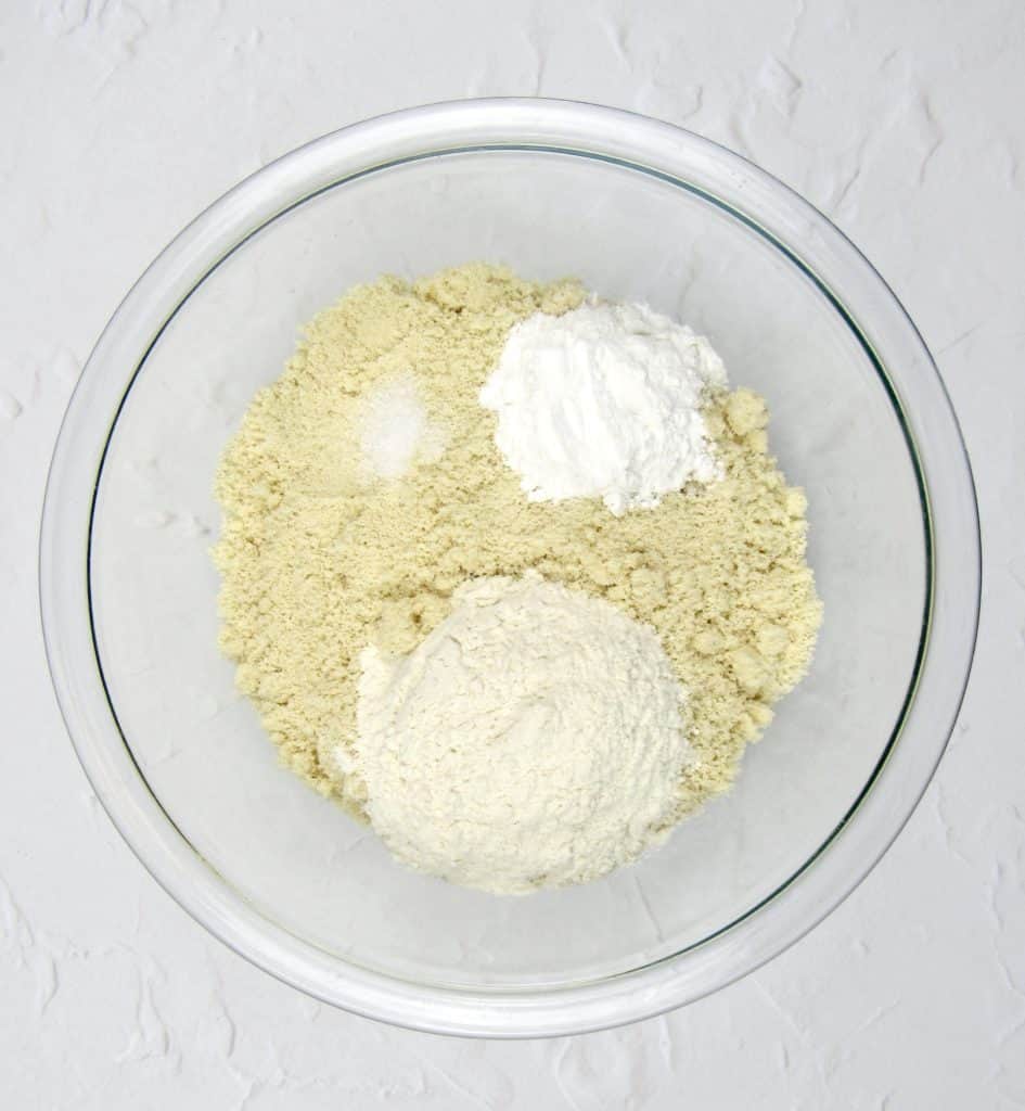 lemon cake dry ingredients in glass bowl